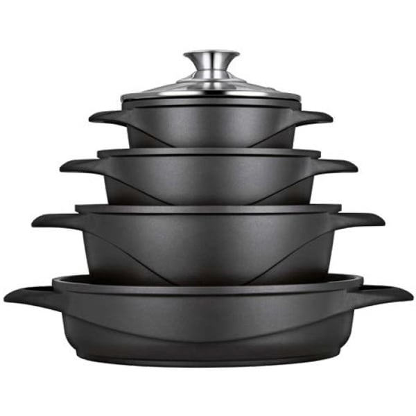 Set de oale SMILE Ilag Basic MGK-17, 8 piese, 1.5-6.5l, 16-24cm, aluminiu, negru