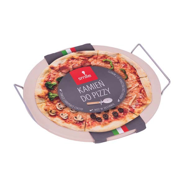 Set preparare si servire pizza SMILE SKP-1, 33cm, ceramica, maro