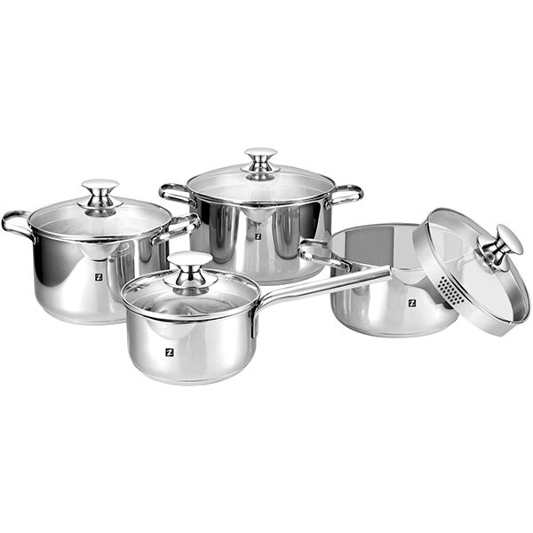 Set de vase ZOKURA Z1055, 8 piese, 1.7-6.1l, 16-24cm, inox, argintiu