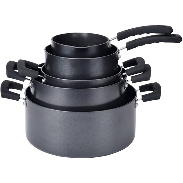 Set vase ZOKURA Primary Z1071, 9 piese, 1-7.4l, 14-28cm, aluminiu, negru