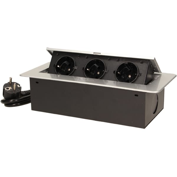 Prelungitor ORNO OR-AE-1337/G(GS), 3 prize, 1.5m, montaj incastrabil, negru