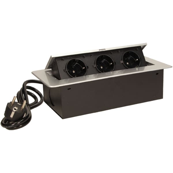 Prelungitor ORNO OR-AE-1337/G(GS), 3 prize, 1.5m, montaj incastrabil, negru