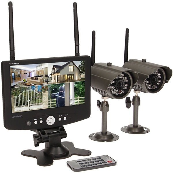 Kit supraveghere video ORNO OR-MT-JE-1801, 2 camere HD 720p, Monitor, 4 canale, gri-negru