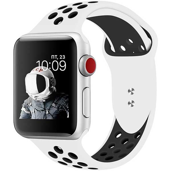 Bratara pentru Apple Watch 42mm/44mm, PROMATE Oreo-42ML, silicon, Medium/Large, alb-negru