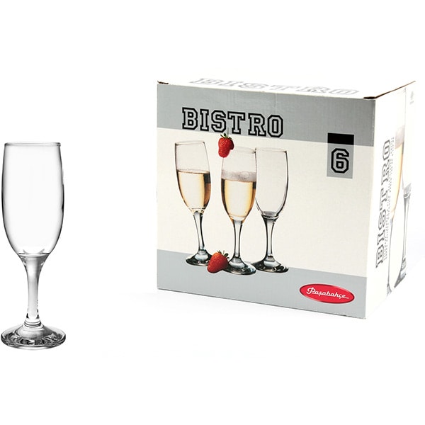 Set pahare sampanie PASABAHCE Bistro, 6 piese, 190 ml, sticla