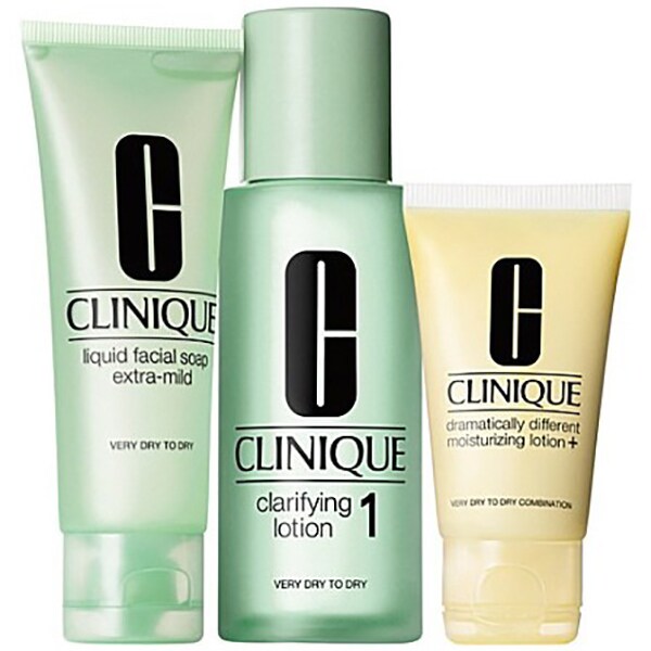 Set cadou CLINIQUE 3 Step Skin Care, ten uscat: Sapun lichid pentru fata, 50ml + Lotiune pentru catifelare, 100ml + Lotiune hidratanta, 30ml