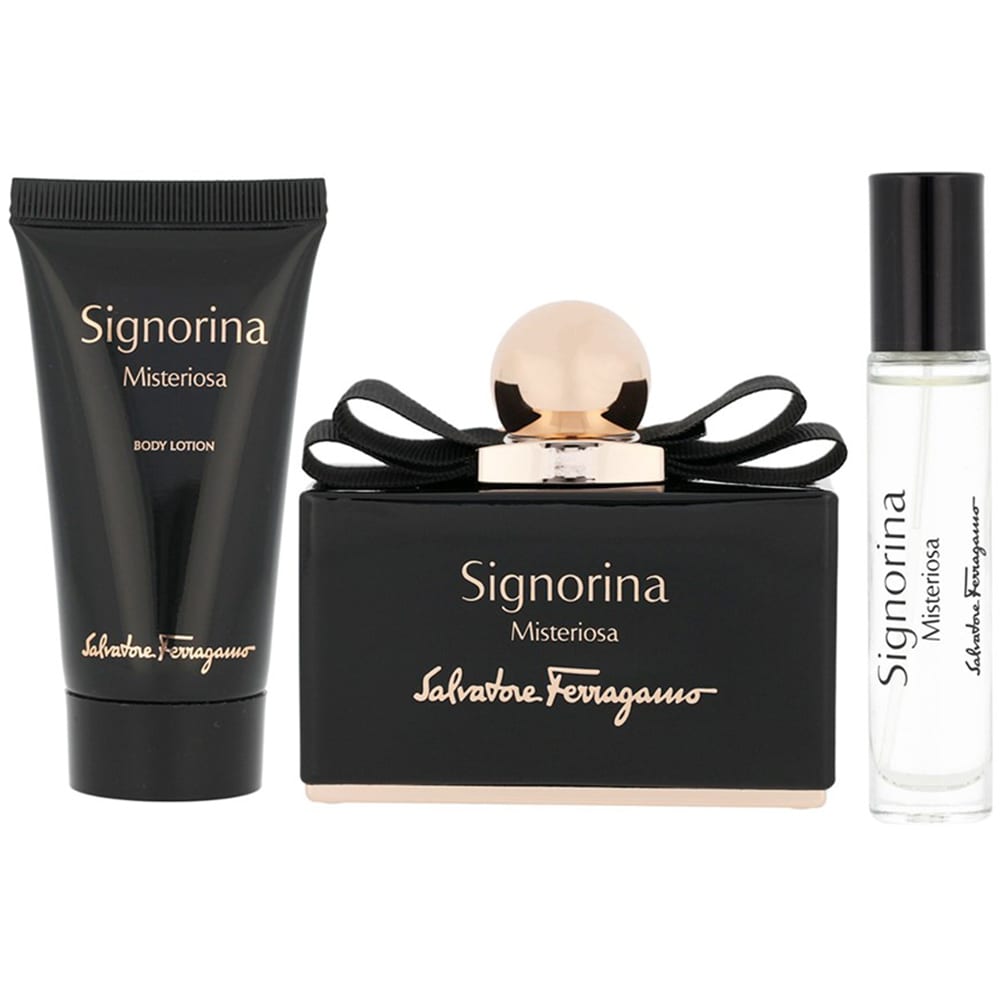 Set cadou SALVATORE FERRAGAMO Signorina Misteriosa: Apa de parfum, 100ml + Minia apa de parfum, 10ml + Lotiune de corp, 50ml