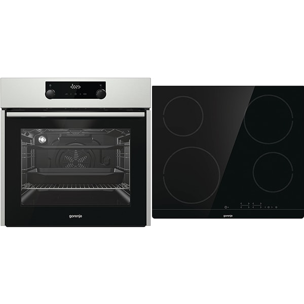 Set cuptor incorporabil GORENJE BO737E114X, electric, Autocuratare AquaClean, 71 l, Clasa A, inox + plita incorporabila GORENJE ECT41SC, vitroceramica, 4 arzatoare, Touch Control, negru