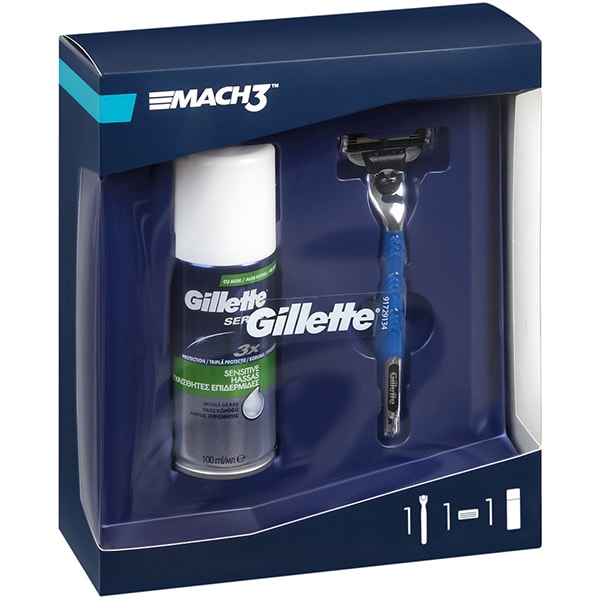 Set cadou GILLETTE Mach 3: Spuma de ras, 100ml + Aparat de ras