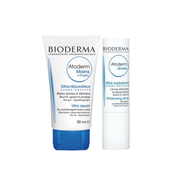 Pachet promo BIODERMA Atoderm: Crema de maini + Balsam de buze