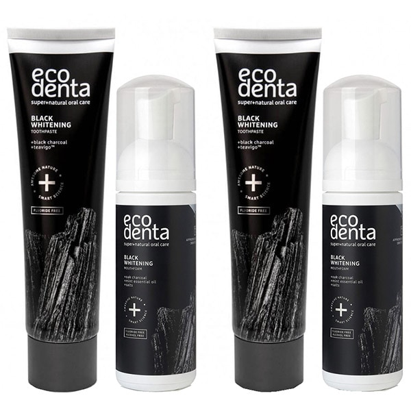 Pacher promo ECODENTA: Pasta de dinti Black Whitening, 2buc, 100ml + Spuma pentru ingijire orala, 2buc, 150ml