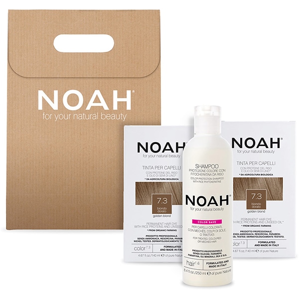Pachet NOAH: Vopsea de par fara amoniac, 7.3 Blond auriu, 140ml, 2 buc + Sampon Color Save, 630ml