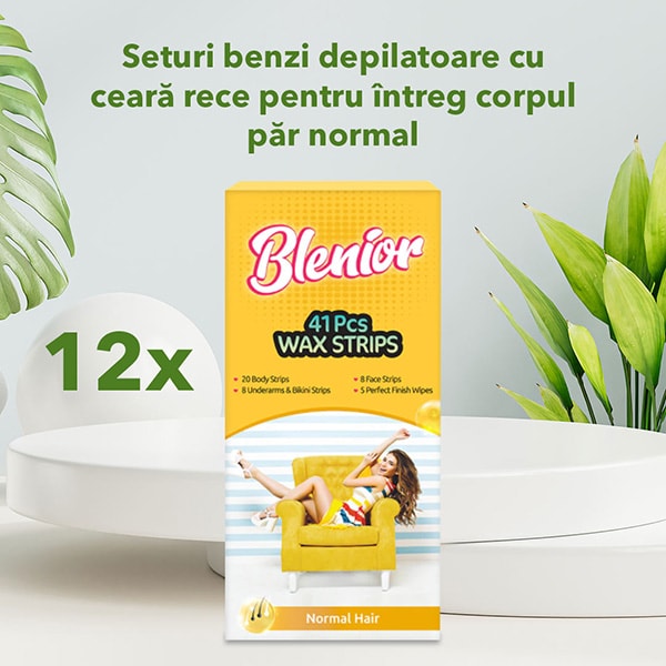 Benzi depilatoare ceara pentru intreg corpul BLENIOR Normal Hair, 41 benzi, 12 seturi