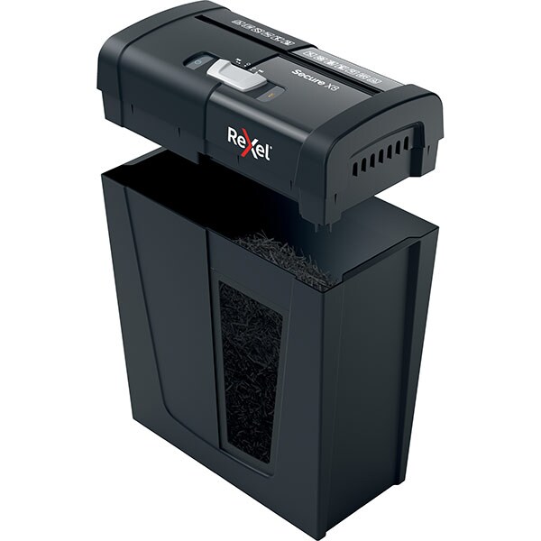 Distrugator documente manual REXEL SECURE X8, 8 coli, 14l, Cross-cut, negru