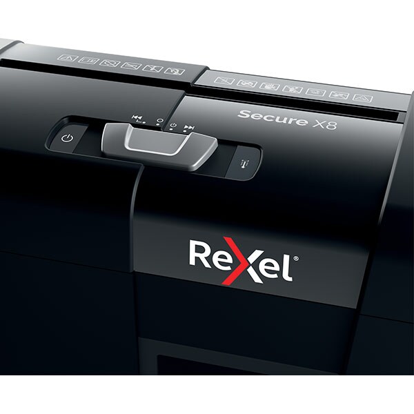 Distrugator documente manual REXEL SECURE X8, 8 coli, 14l, Cross-cut, negru