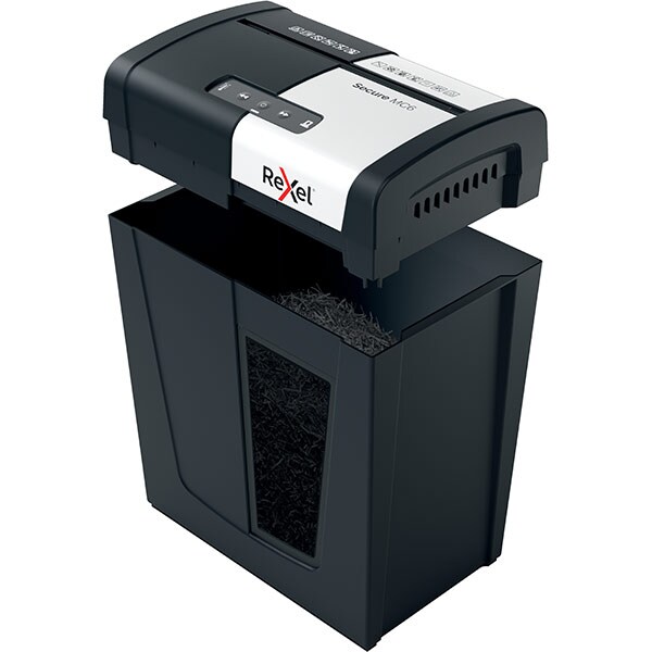 Distrugator documente manual REXEL SECURE MC6, 6 coli, 18l, Micro-cut, negru