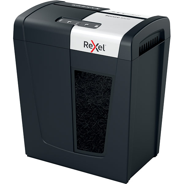 Distrugator documente manual REXEL SECURE MC6, 6 coli, 18l, Micro-cut, negru
