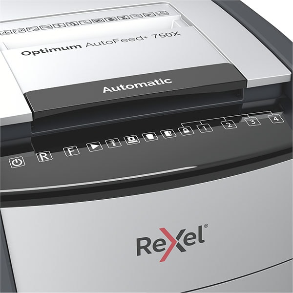 Distrugator documente automat REXEL OPTIMUM 750X, 750 coli, 140l, Cross-cut, negru-gri
