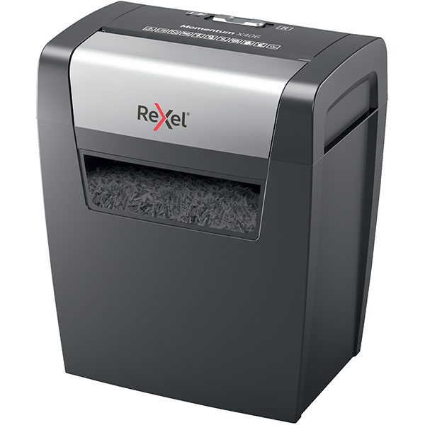 Distrugator documente manual REXEL MOMENTUM X406, 6 coli, 15l, Cross-cut, negru-gri