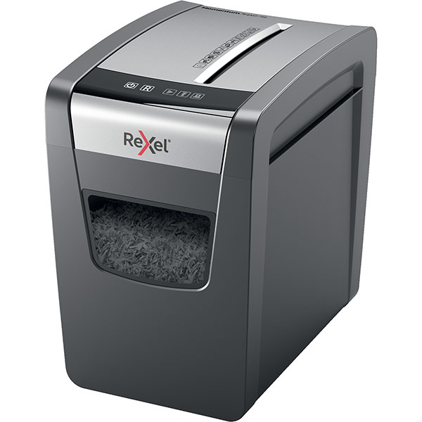 Distrugator documente manual REXEL MOMENTUM X410 SLIM, 10 coli, 23l, Cross-cut, negru-gri
