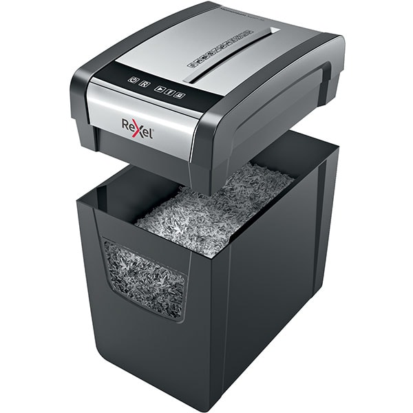 Distrugator documente manual REXEL MOMENTUM X410 SLIM, 10 coli, 23l, Cross-cut, negru-gri