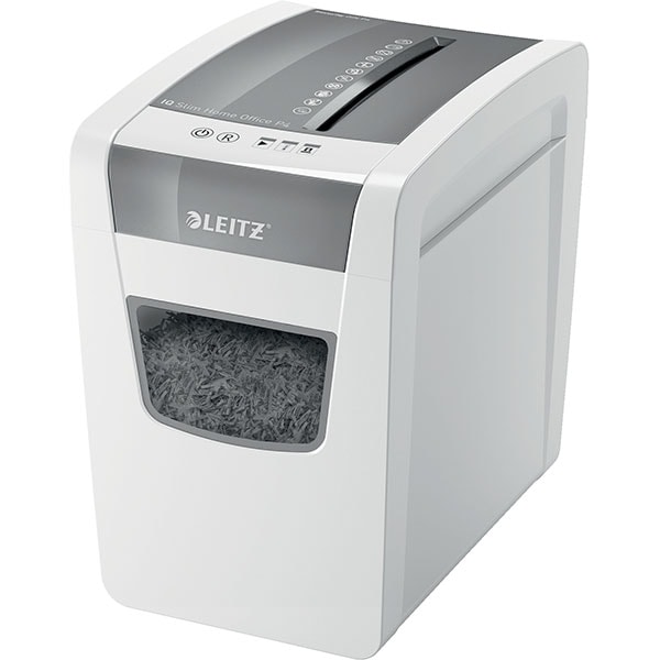Distrugator documente manual LEITZ IQ Home Office Slim, 10 coli, 23l, Cross-Cut, alb