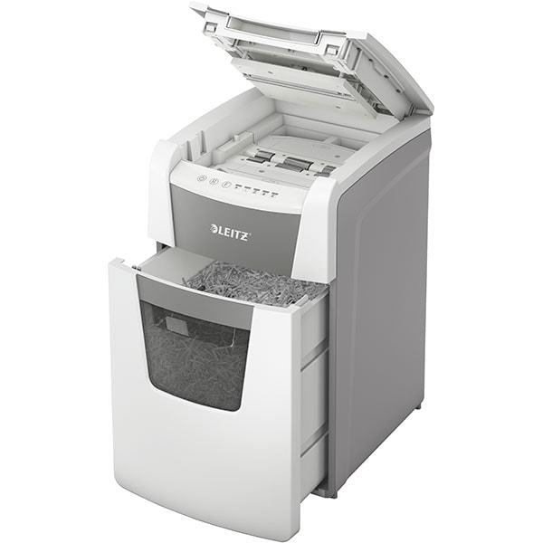 Distrugator documente automat LEITZ IQ OFFICE, 150 coli, 44l, Micro-cut, alb-gri