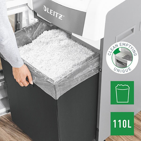 Distrugator documente automat LEITZ IQ OFFICE, 600 coli, 110l, Cross-cut, alb-gri