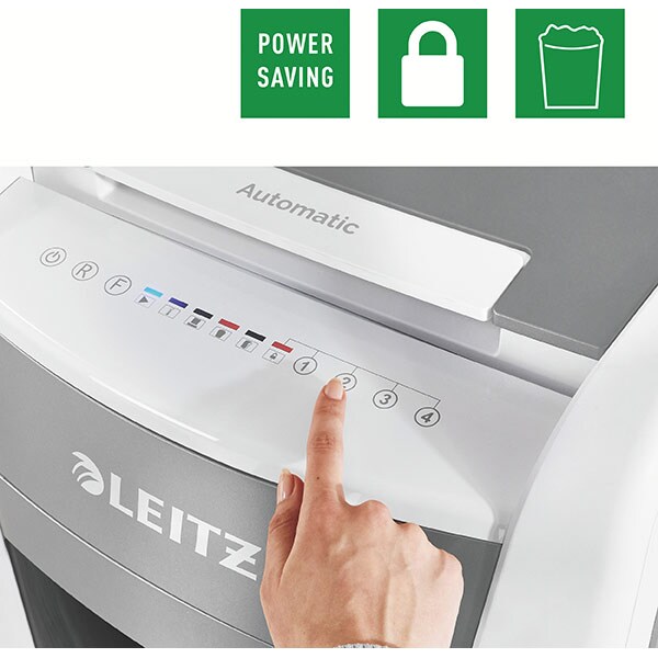 Distrugator documente automat LEITZ IQ OFFICE, 600 coli, 110l, Cross-cut, alb-gri