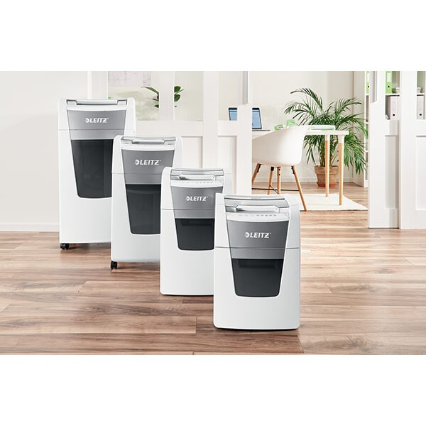 Distrugator documente automat LEITZ IQ OFFICE, 600 coli, 110l, Cross-cut, alb-gri