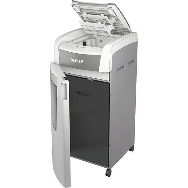 Distrugator documente automat LEITZ IQ OFFICE, 600 coli, 110l, Cross-cut, alb-gri