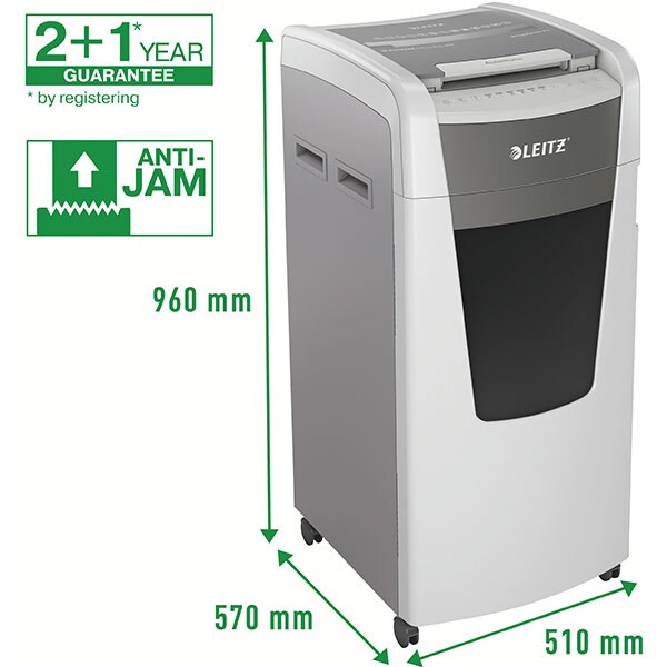 Distrugator documente automat LEITZ IQ OFFICE, 600 coli, 110l, Cross-cut, alb-gri