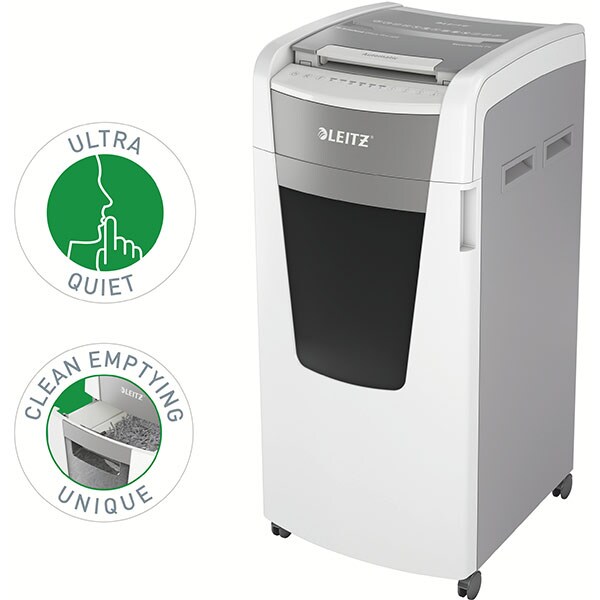 Distrugator documente automat LEITZ IQ OFFICE, 600 coli, 110l, Cross-cut, alb-gri