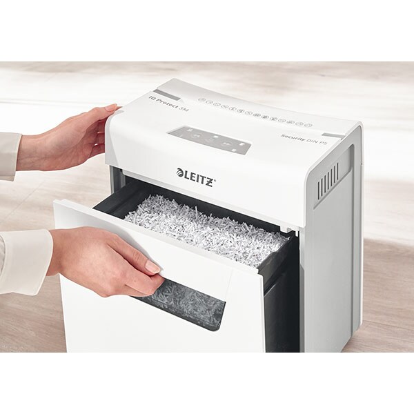 Distrugator documente manual LEITZ IQ PROTECT 6X, 6 coli, 10l, Cross-cut, alb-gri