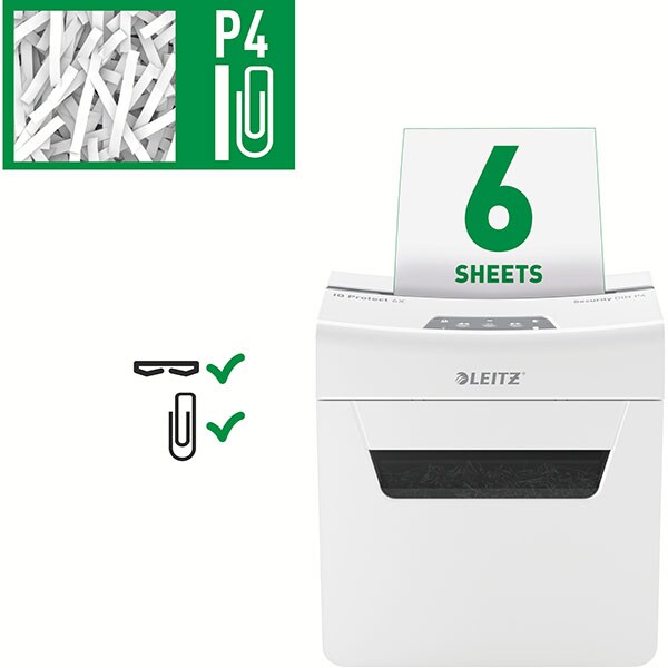 Distrugator documente manual LEITZ IQ PROTECT 6X, 6 coli, 10l, Cross-cut, alb-gri