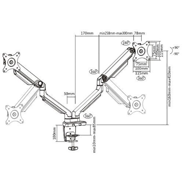 Suport 2 monitoare birou BLACKMOUNT MNT14-2, 17-32", 8Kg