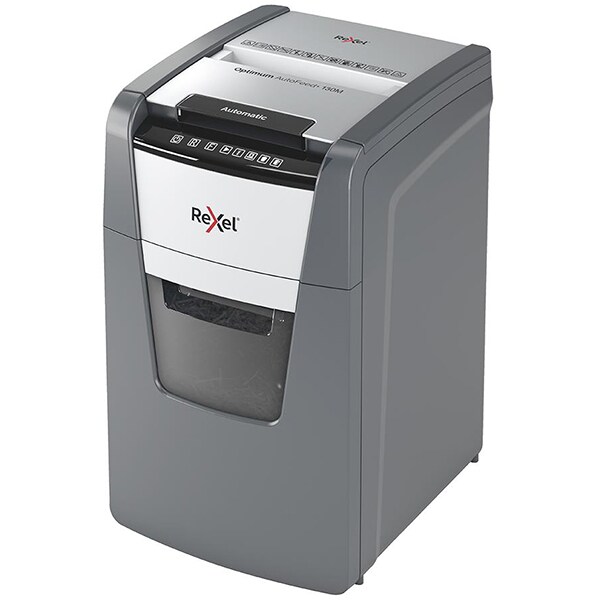 Distrugator documente automat REXEL Optimum 130M P5, 130 coli, 44l, Micro-Cut, gri