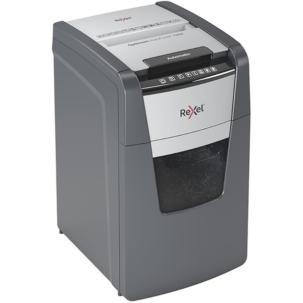 Distrugator documente automat REXEL Optimum 130M P5, 130 coli, 44l, Micro-Cut, gri