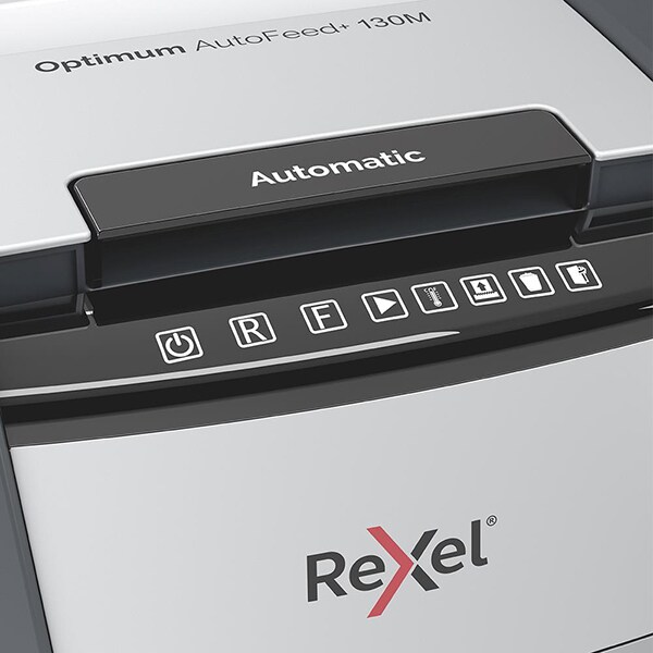 Distrugator documente automat REXEL Optimum 130M P5, 130 coli, 44l, Micro-Cut, gri