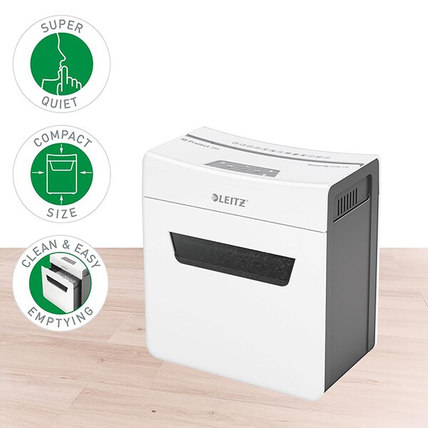 Distrugator documente manual LEITZ IQ Protect 3M P5, 3 coli, 10l, Micro-Cut, alb