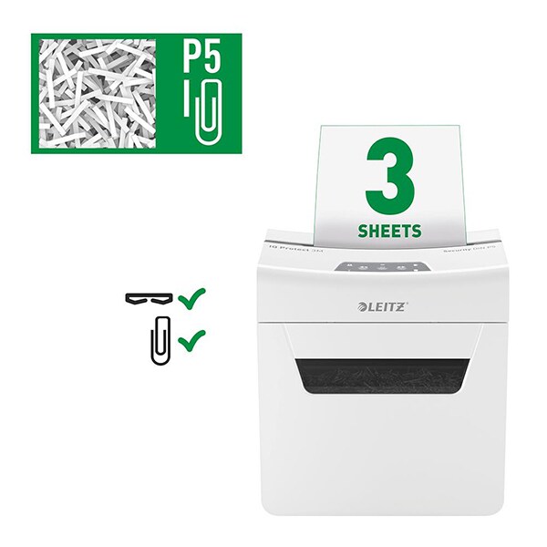 Distrugator documente manual LEITZ IQ Protect 3M P5, 3 coli, 10l, Micro-Cut, alb