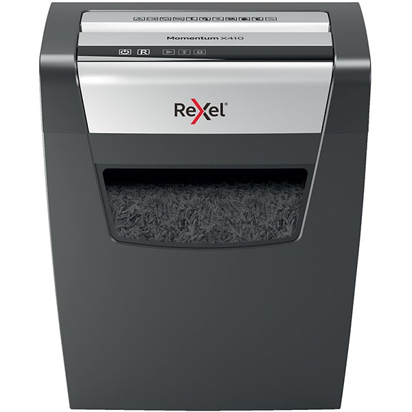 Distrugator documente manual REXEL Momentum X410 P4, 10 coli, 23l, Cross-Cut, negru