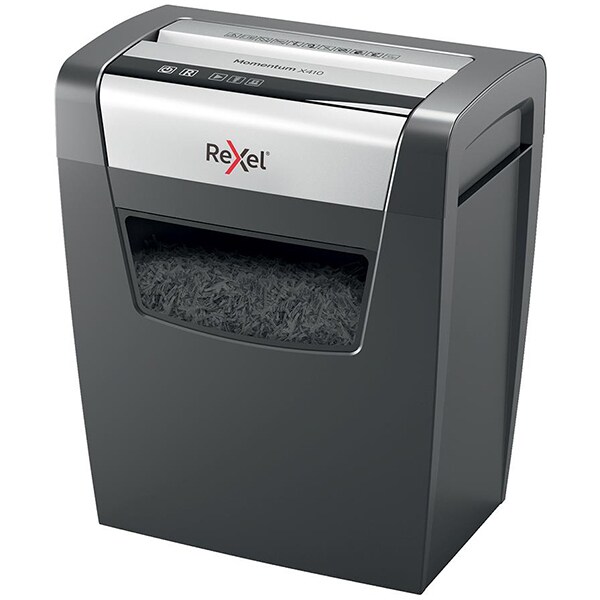 Distrugator documente manual REXEL Momentum X410 P4, 10 coli, 23l, Cross-Cut, negru