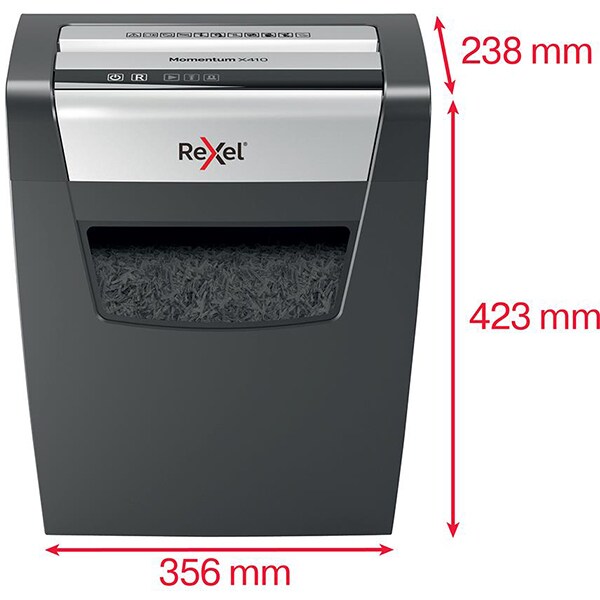 Distrugator documente manual REXEL Momentum X410 P4, 10 coli, 23l, Cross-Cut, negru