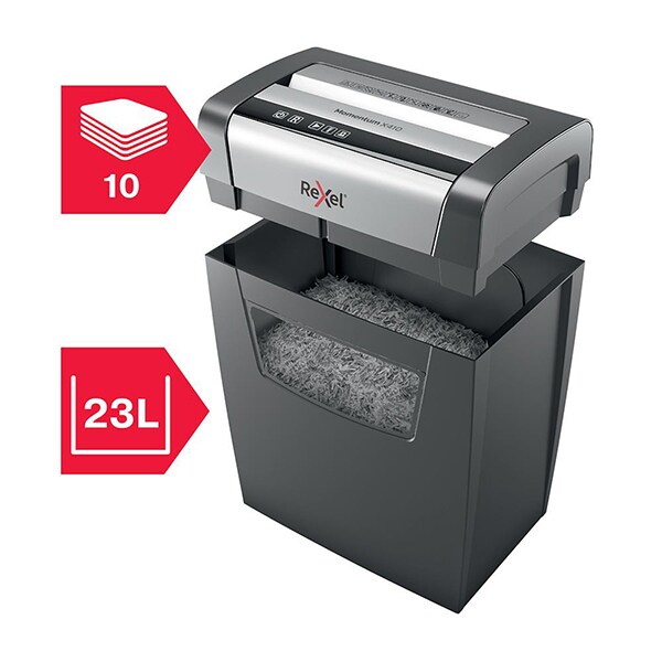 Distrugator documente manual REXEL Momentum X410 P4, 10 coli, 23l, Cross-Cut, negru