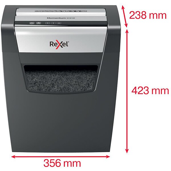 Distrugator documente manual, REXEL Momentum X312 P3, 12 coli, 23l, Cross-Cut, negru