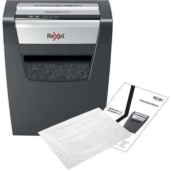 Distrugator documente manual, REXEL Momentum X312 P3, 12 coli, 23l, Cross-Cut, negru