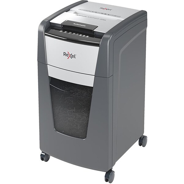 Distrugator documente automat REXEL Optimum 225X P4, 225 coli, 60l, Cross-Cut, gri