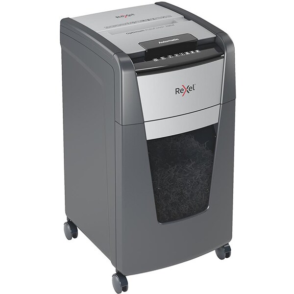Distrugator documente automat REXEL Optimum 225X P4, 225 coli, 60l, Cross-Cut, gri
