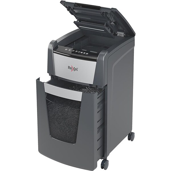 Distrugator documente automat REXEL Optimum 225X P4, 225 coli, 60l, Cross-Cut, gri
